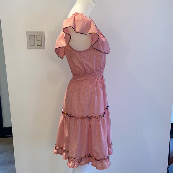 NEW** 70s Vintage Pink & Rainbow Ruffle Dress - Picture 9 of 14